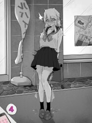 @_@ arms_behind_back bag commentary_request controller female greyscale highres holding holding_bag implied_vibrator kakuremino7928 large_variant_set long_hair miniskirt monochrome open_mouth original outdoors paid_reward_available pleated_skirt pussy_juice remote_control remote_control_vibrator sailor_collar sailor_shirt school_uniform serafuku sex_toy shirt shoes skirt socks solo standing tearing_up trembling variant_set vibrator wireless_sex_toy_controller