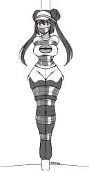blush bondage breasts duct_tape negieggy pantyhose pokemon pokemon_bw rosa_(pokemon) sketch skirt suspension tape_bondage taped_mouth tied_to_pole
