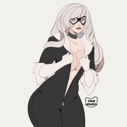 animated black_cat_(marvel) breasts_out horny_female kamii_momoru presenting_breasts seduction_techniques