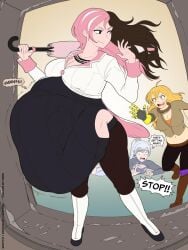 2020s 2024 2d 2d_(artwork) 4girls aircraft artist_name belly_bulge belly_expansion big_breasts blonde_female blonde_hair breasts brown_eyes brown_hair cleavage clothed clothes clothing color colored defeated_heroine dialogue digital_media digital_media_(artwork) english_text escape extended_arm female female/female female_focus female_only full_body fully_clothed groaning heterochromia hi_res highres human human_only human_pred human_prey jacket lampton large_breasts light-skinned_female light_skin long_hair metal_arm muffled multiple_girls necklace neo_(rwby) pink_eyes pink_hair post-timeskip reaching_out rooster_teeth ruby_rose rwby same_size_vore smirk smug smug_face smug_pred speech speech_bubble standing stomach_bulge stretched_clothing struggling struggling_prey text two_tone_hair umbrella unwilling_prey unwilling_vore villainess vore vore_belly walking waving weiss_schnee white_hair yang_xiao_long yuri