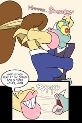 1boy 1girls 2d 2d_(artwork) big_breasts big_lips breasts brown_hair clawed_fingers comic comic_page comic_panel dialogue digital_drawing_(artwork) digital_media_(artwork) dragon dragon_girl dragon_tail eyes_popping_out female furry grabbing_another's_head horn jamearts kissing lizard lizardman long_hair makeout male male_victim no_humans panels pink_lips pink_lipstick pink_skirt pointy_ears ponytail rebecca_(jamearts) red_pupils scalie scalie_female scalie_only sharp_teeth shocked shocked_expression size_difference story student student_and_teacher tail teacher teacher_and_student teacher_clothing teacher_outfit teeth teeth_showing victim yellow_body yellow_eyes yellow_skin