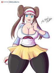 1girls aged_up big_breasts blue_eyes brown_hair cleavage eye_contact female female_only huge_breasts human long_hair looking_at_viewer mrstudmuffin nintendo patreon pokemon pokemon_bw2 rosa_(pokemon) solo solo_female solo_focus source_request text thick_thighs thigh_gap watermark wide_hips