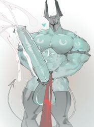 1boy armwear big_penis blue_body blue_eyes blue_heart_(symbol) blue_skin cock_ring cum cum_drip cumming enenenenen equine_genitalia equine_penis hand_on_hip hand_on_penis heart_symbol helmet helmet_covering_face hidden_face horse_penis horsecock legwear loincloth loincloth_aside looking_at_viewer massive_penis muscular muscular_male nipple_piercing piercing piercing_nipples piercings shiny_skin solo species_request tail throbbing throbbing_penis tight_clothing veiny veiny_penis