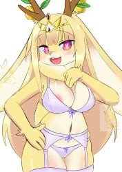 1_teeth 1girls 2d 2d_(artwork) 4_fingers anthro artist_name bamangojuice belly belly_button big_breasts blush blush_stickers blushing blushing_female bra breasts crown eyebrows eyebrows_visible_through_hair eyelashes female female_focus female_only golden_apple hair half_naked hand_on_hip heart_eyes humanoid leaf long_ears long_hair looking_at_viewer manalope_(bamangojuice) mango mouth mouth_open multicolored_text neck_fur nose original_character pink_eyes rabbit rabbit_ears rabbit_girl rabbit_humanoid rabbit_tail short_tail simple_background solo solo_female solo_focus tagme tagme_(artist) tagme_(character) teeth text thigh thighhighs tongue tree_head underwear white_background white_bra white_underwear yellow_fur