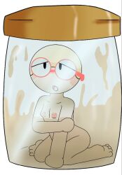 1boy cum cum_jar dave_and_bambi_mod feet friday_night_funkin friday_night_funkin_mod glasses lemon_waifu male micro muko_(steph45) nude red_glasses sexy_punishment small_boobs stuck tagme