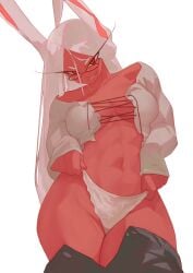 1girls abs bare_legs bare_shoulders bare_thighs big_breasts breasts bunny_ears clothed clothing color dark-skinned_female dark_skin female female_focus female_only fit_female hi_res large_breasts long_hair looking_at_viewer miruko muscles muscular muscular_female my_hero_academia no_bra panties red_eyes rumi_usagiyama solo solo_female tagme thick_thighs white_hair yknivel