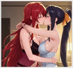 2girls ai_generated akeno_himejima female girl_on_girl high_school_dxd lesbian_couple lesbian_domination lesbian_focus lesbian_kiss lesbian_sex lovers rias_gremory wife yuri