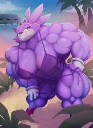big_breasts big_muscles bikini blaze_the_cat breasts cat_ears cat_tail catgirl female muscular muscular_female sega sonic_(series) toonpower