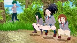 1boy 1boy3girls 1male 3d 3d_(artwork) 3females 3girls 3girls1boy asui_tsuyu averting_eyes black_hair blush boku_no_hero_academia brown_hair closed_eyes creati_(mha) deku female forest froppy green_hair izuku_midoriya koikatsu light-skinned_female light-skinned_male light_skin looking_away lucky male masterxploder masterxploder_(artst) midoriya_izuku momo_yaoyorozu my_hero_academia ochako_uraraka omorashi panties_around_leg panties_around_one_leg panties_aside pee peeing piss pissing_on_floor public public_exposure public_indecency public_urination shielding_eyes tsuyu_asui u.a._school_uniform uraraka_ochako uravity urinating urinating_female urination urine urine_stream vagina walking_in_on watersports yaoyorozu_momo