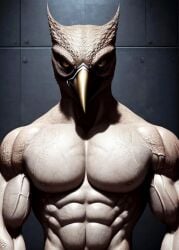 abs anthro athletic athletic_anthro athletic_male avian beak biceps bird feathers hi_res hybrid looking_at_viewer male muscular muscular_male nude owl pecs solo veiny_biceps veiny_muscles