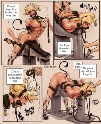 boku_no_hero_academia bondage cow_ears cow_print_thighhighs gag gagged gay katsuki_bakugou lartnlart male male_focus male_only milking my_hero_academia restrained yaoi