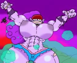 big_ass big_breasts breasts emz_(brawl_stars) expansion female growth muscle_growth muscular purple_hair purple_skin ripped_clothing superfan_emz_(brawl_stars)