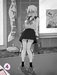 @_@ arms_behind_back bag commentary_request controller female greyscale highres holding holding_bag implied_vibrator kakuremino7928 large_variant_set long_hair miniskirt monochrome open_mouth original outdoors paid_reward_available pleated_skirt pussy_juice remote_control remote_control_vibrator sailor_collar sailor_shirt school_uniform serafuku sex_toy shirt shoes skirt socks solo standing tearing_up trembling variant_set vibrator wireless_sex_toy_controller