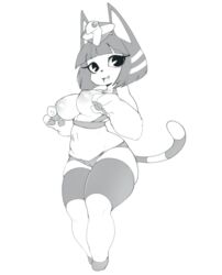 alternate_body_type alternate_breast_size animal_crossing ankha anthro big_breasts big_forearms big_hands breasts cameltoe clothed clothing egyptian feline female greyscale hair mammal monochrome navel nintendo nipples panties simple_background slugbox thick_thighs topless underwear video_games white_background wide_hips