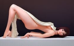1girls 3d 3d_(artwork) 3d_model 3d_render almost_naked almost_nude arched_back asian asian_female brown_eyes brown_hair face_markings hephaestussd korean korean_female laying_on_back long_hair model_pose modeling no_bra no_panties no_underwear overwatch overwatch_2 pinup posing posing_for_the_viewer sideboob simple_background