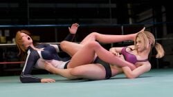 2girls 3d blonde_female blonde_hair blonde_hair_female breasts catfight creativexbattle crossover dead_or_alive dressed fight fighting fighting_game fighting_ring irish irish_female nina_williams sportswear submission_hold tekken thick_ass thick_thighs thighs tina_armstrong wrestling wrestling_ring wrestlingryona