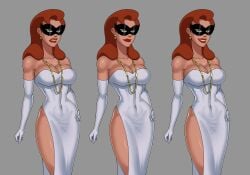 1girls 2d alternate_version_available batman:_the_animated_series batman_(series) big_breasts breasts dc dc_comics dcau domino_mask ear_piercing earrings evening_gloves expressions female female_only frown frowning game_cg gold_earrings gold_jewelry gold_necklace green_eyes lipstick long_hair mask mask_only masked masked_female necklace orange_hair profile red_lipstick redhead smile smiling solo solo_female something_unlimited sunsetriders7 tagme thick_ass thick_thighs veronica_vreeland white_dress white_gloves