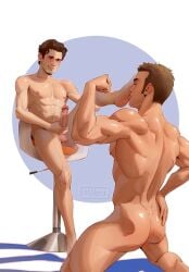 2boys ass chains closed_eyes facial_hair fantastic_four feet flexing foot_worship human_only human_torch human_torch_(marvel_rivals) johnny_storm licking_foot looking_pleasured male male_feet male_only marvel marvel_rivals masturbation nude nude_male peter_parker schlonganiza spider-man spider-man_(marvel_rivals) spider-man_(series)