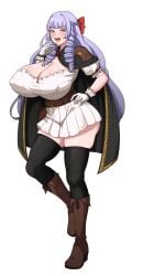 adventurer amx1375 belt book breasts dress haughty_face huge_breasts huge_nipples huge_thighs kodou-sama_(cownon) lavender_hair long_hair massive_breasts ojou-sama_pose thighhighs