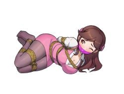bondage bondage cleavage clothed gagged helpless office_lady office_worker_(pokemon) pokemon rope rope_bondage skirt tied_up tights