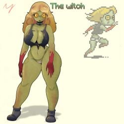 1girls big_breasts blood breasts clases dead_ahead green_body green_skin huesosdry tagme tagme_(character) thong yellow_eyes yellow_hair yellow_sclera zombie zombie_girl