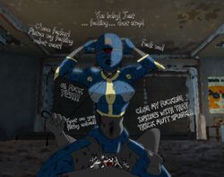 1boy 1boy1girl 1girls anthro assaultron canine clothing collar cowgirl_position cum cum_in_pussy cum_inside fallout female jumpsuit knotting leash machine male mammal no_artist_signature oil on_top robot rust sex sweat vault_suit video_games