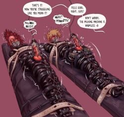 boku_no_hero_academia bondage crying crying_with_eyes_open eijirou_kirishima gag gagged gay katsuki_bakugou lartnlart male male_only my_hero_academia penis_milking restrained tape_gag yaoi