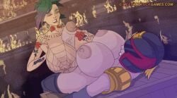 1futa 1girls 2d 2d_animation animated animated_gif black_hair boobjob breasts female futa_on_female futanari gif green_hair huge_breasts judge_dredd_(franchise) meet_'n'_fuck_games meet_and_fuck multicolored_hair paizuri punk_girl tattoo