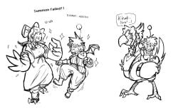 aerith_gainsborough anger_vein angry bird chocobo cloud_strife dialogue english_text female final_fantasy final_fantasy_vii magic moogle punkitt tagme tail text transformation transformation_sequence transformation_through_magic wolfgirl9million