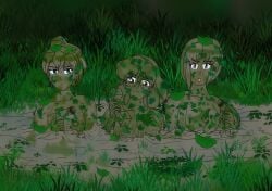 3girls breasts completely_covered_in_mud completely_naked completely_nude covered_in_mud dirty dirty_girl female female_only mud mud_pit muddy mugenbine multiple_girls naked nude oc original original_character quicksand tagme
