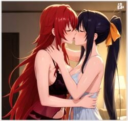 2girls ai_generated akeno_himejima female girl_on_girl high_school_dxd lesbian_couple lesbian_domination lesbian_focus lesbian_kiss lesbian_sex rias_gremory wife_and_wife yuri