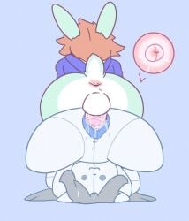 anthro anus backsack balls bodily_fluids bottomless button_(fastener) button_eyes clothed clothing cum cum_inside doll duo faceless_character faceless_male female fur gabby_summers_(oc) genital_fluids genitals hi_res hoodie impregnation jellybeankofi lagomorph leporid male male/female mammal multicolored_body multicolored_fur penis plushie plushophilia rabbit stiching temmie_(undertale) topwear undertale undertale_(series)