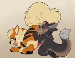 ambiguous_gender anal animal_genitalia animal_penis anthro anus arcanine ass canid canine canine_genitalia canine_penis dipstick_tail duo erection fart fart_cloud fart_fetish fart_sniffing farting_on_face feral fur generation_1_pokemon genitals hi_res kaiizree kneeling knot korwin looking_back male mammal markings nintendo nude oral penis pokemon pokemon_(species) rimming sex simple_background sniffing tail tail_markings tongue tongue_out