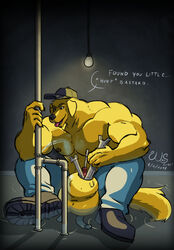 anthro balls biceps big_balls big_penis canine golden_retriever hyper hyper_balls hyper_penis hyper_sheath male mammal muscle muscles muscular muscular_male sheath_play solo wolfsecret