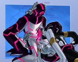 1_eye absurd_res alien ambiguous_gender ben_10 black_body blue_tongue blush blush_lines bodily_fluids cartoon_network conductoid countershading double_penetration duo electricity electrostimulation english_text fan_character fellatio female_(lore) flat_chested forked_tongue galvanic_mechamorph genital_fluids genitals head_tendrils herm hi_res holding_head intersex leaking_precum looking_at_another looking_at_partner looking_pleasured lumen_fox markings not_furry ohm onomatopoeia oral penetration penile penis pink_markings pink_penis pink_vulva precum prehensile_tail profanity sex simple_background sound_effects spark_(strawberryoverlord) tail tapering_penis tendrils tentacle tentacle_in_vagina tentacle_penetration text tongue unusual_anatomy unusual_genitalia vaginal_penetration vitiligo vulva white_body white_countershading white_markings