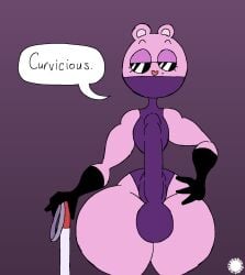 aliasing anthro armwear artist_logo artist_name big_penis blind_cane bulge clothing covered_mouth curvy_figure detailed_bulge dialogue digital_media_(artwork) elbow_gloves erection eulipotyphlan eyelashes eyewear femboy fur genital_outline genitals glasses gloves half-closed_eyes hand_on_hip handwear happy_tree_friends heart_nose heart_symbol hi_res huge_cock leotard logo male mammal markings mole_(animal) mole_(marking) narrowed_eyes penis penis_outline pink_body pink_fur signature small_waist solo speech_bubble text thatdawgmurray the_mole_(htf) thick_thighs wasp_waist wide_hips