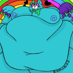 anthro bismuth123 blep heart_symbol hi_res male overweight pink_eyes rainbow signature solo tongue tongue_out