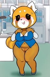 2026 3_fingers aggretsuko ailurid anthro big_breasts biped black_nose blue_clothing blue_footwear blue_shirt blue_shoes blue_topwear blurred_background blush blush_lines bodily_fluids bottomless bottomless_anthro bottomless_female breasts brown_body brown_eyes brown_fur brown_inner_ear brown_tail circle_eyebrows clothed clothed_anthro clothed_female clothing collared_shirt computer_monitor dedreds digital_media_(artwork) electronics eyebrows eyelashes female female_anthro fingers flats_(shoes) flying_sweatdrops footwear fur genitals glistening glistening_body glistening_breasts glistening_eyes hand_above_breast hi_res innie_vulva inside long_sleeve_shirt long_sleeves looking_at_viewer mammal markings monitor multicolored_body multicolored_clothing multicolored_fur multicolored_shirt multicolored_tail multicolored_topwear navel open_mouth orange_body orange_fur orange_tail red_panda retsuko ring_(marking) ringed_tail sanrio shirt shoes slightly_chubby slightly_chubby_anthro slightly_chubby_female solo striped_markings striped_tail stripes sweat sweatdrop tail tail_markings thick_thighs topwear two_tone_clothing two_tone_shirt two_tone_topwear vulva white_body white_clothing white_ears white_eyebrows white_fur white_shirt white_topwear