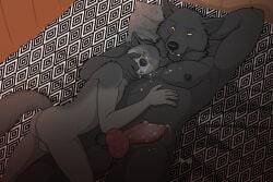 3:2 affectionate after_oral after_orgasm after_sex age_difference anthro anthro_on_anthro anthro_penetrating armpit_hair armpit_tuft balls black_body black_fur blush bodily_fluids body_hair canid canine canis cuddling cum cum_in_mouth cum_inside cum_on_body cum_on_face duo father_(lore) father_and_child_(lore) father_and_son_(lore) father_penetrating_son fenrir_(fenrirw0lf) fenwolf finger_in_mouth finger_suck fingers fur genital_fluids genitals grey_body grey_fur hand_on_belly hi_res implied_incest knot knotted_penis male male/male mammal nude nude_anthro nude_male parent_(lore) parent_and_child_(lore) parent_and_son_(lore) penetration penis size_difference son_(lore) sucking thevale wolf
