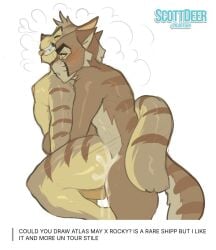 anthro arms_around_waist ass atlas_may blush blush_lines bodily_fluids brown_body brown_fur cum cum_drip cum_in_ass cum_inside cum_on_butt cum_on_leg domestic_cat dripping duo ears_back english_text felid feline felis from_behind_position fur furniture genital_fluids grey_body grey_fur hi_res lackadaisy ledange male male/male male_penetrated male_penetrating male_penetrating_male mammal markings multicolored_body multicolored_fur nude penetration pivoted_ears rocky_rickaby scottdeer sex simple_background stool striped_markings striped_tail stripes tabby_cat tail tail_coil tail_markings text watermark white_background yellow_sclera