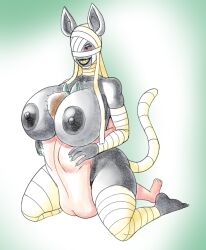 2026 areola bandage between_breasts big_breasts breasts cowgirl_position digital_drawing_(artwork) digital_media_(artwork) female fourssss from_front_position hi_res huge_breasts humanoid male male/female mummy n'cathe nipples on_bottom on_top sex simple_background straddling straddling_lap undead