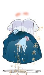 blue_gloves blush boku_no_hero_academia brcl7777 clothes_lift commentary_request female gloves hagakure_toru invisible my_hero_academia peeing shirt simple_background skirt solo tooru_hagakure tooru_hagakure_(invisible) urine variant_set watersports white_background white_shirt