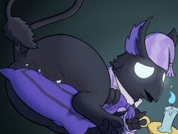 anthro avian bodily_fluids candle cap'n clothing deadlock female genital_fluids genitals glowing glowing_eyes grinding gryphon hi_res masturbation mythological_avian mythological_creature mythology night_cap pajamas pawpads pillow pillow_humping rem_(deadlock) solo vaginal_fluids valve vulva