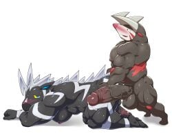 abs absurd_res all_fours anthro balls barazoku big_balls big_muscles big_pecs big_penis black_body blue_eyes blush blush_lines bodily_fluids brown_body doggy_style dripping duo erect_nipples excadrill feet from_behind_position generation_5_pokemon genital_fluids genitals glans hand_on_butt hi_res huge_cock humanoid_feet humanoid_hands imminent_anal imminent_sex maldu male male/male mane muscular muscular_anthro muscular_male nintendo nipples nude nude_anthro nude_male open_mouth open_smile pecs penis plantigrade pokemon pokemon_(species) precum precum_drip sex simple_background smile snout sweat vein veiny_penis white_background yellow_sclera zebstrika