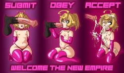 animal_genitalia animal_penis armwear blonde_hair blue_eyes cant_see_the_haters choker cum cum_in_mouth cum_on_arm cum_on_belly cum_on_breasts cum_on_face cum_on_hair cum_on_hand cum_on_head cum_on_leg equine_penis excessive_cum eyes_rolling_back fellatio legwear lipstick panties penis_on_face pink_armwear pink_choker pink_legwear pink_lipstick sweat swisschocoart tanya_degurechaff topless youjo_senki zoophilia