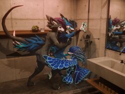 3d_(artwork) 4:3 4_ears absurd_res anal animal_genitalia animal_penis anthro avali avian blender_(artwork) canid canine deuzear digital_media_(artwork) endoras endoras_(character) erection feathered_wings feathers fellatio fur genitals group group_sex hi_res knot male male/male male_penetrated male_penetrating mammal meiru_deuzear multi_ear nude oral paws penetration penile penis rexouium sex smile tail threesome trio winged_arms wings