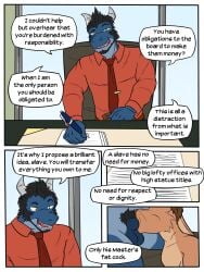 3:4 anthro balls beard black_beard black_facial_hair black_hair black_pubes brown_hair chair clothing comic dialogue dominant dominant_male dragon duo english_text facial_hair fellatio fountain_pen furniture fuze genitals hair hand_on_head hi_res horn lagomorph leporid male male/male mammal mythological_creature mythological_scalie mythology necktie on_chair oral paper pen penile pubes rabbit red_clothing red_necktie red_shirt red_topwear scalie sex shirt sitting sitting_on_chair speech_bubble submissive submissive_male text topwear under_the_table whiskers yellow_eyes