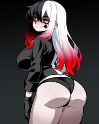 1girls absurd_res ai_generated aris_(falsegate) ass black_gloves black_hair black_panties black_suit breasts colored_sclera diamond_pupils diamond_tattoo falsegate from_behind gloves gradient_hair highres large_ass large_breasts long_hair looking_at_viewer looking_back multicolored_hair oc oc_(falsegate) original original_character panties red_hair red_sclera self_upload smile smirk solo split-color_clothes split-color_hair stable_diffusion standing symbol-shaped_pupils tattoo tattoo_on_cheek tattoo_on_face thick_thighs thighs three-tone_hair white_eyes white_hair white_suit wide_hips