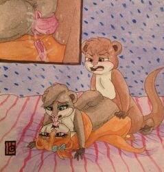 2016 anus bisexual bisexual_sandwich blush bodily_fluids brown_body brown_eyes brown_fur eyelashes facial_scar female female/female female_penetrated french_kissing fur furry genital_fluids genitals green_eyes group group_sex hair hi_res kissing looking_at_another looking_at_partner looking_pleasured lying male male/female male_penetrating male_penetrating_female mammal mustelid nude nude_anthro nude_female nude_male on_back open_mouth orange_body orange_fur otter penetration penile penile_penetration penis penis_in_vagina puku83 raised_tail sandwich_position scar sex tail teeth threesome tongue tongue_out traditional_media_(artwork) trio vaginal_fluids vaginal_penetration vulva