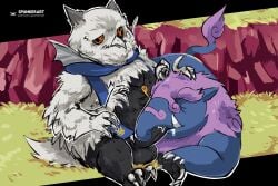 2026 4_arms 5_fingers anthro artmage_power_patron avian balls beak belly biped bird bodily_fluids closed_eyes clothed clothing digital_drawing_(artwork) digital_media_(artwork) duel_monster duo erection eyebrows feathered_wings feathers fellatio fingers fur genital_fluids genitals hair hand_on_head humanoid_genitalia humanoid_penis male male/male male_only male_penetrated male_penetrating mammal multi_arm multi_limb nude number_41:_bagooska_the_terribly_tired_tapir open_mouth oral oral_penetration overweight overweight_male owl penetration penile penis proboscis_(anatomy) saliva sex simple_background smile spunker tail tapir teeth trunk_(anatomy) tusks wings yu-gi-oh!